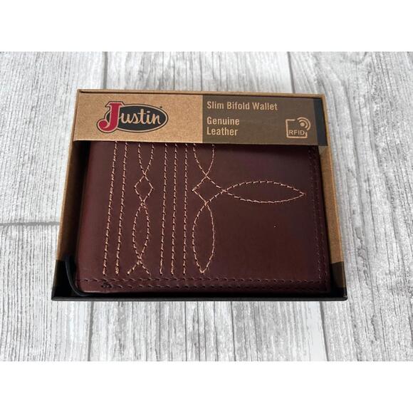 Justin Boots | Bags | Justin Slim Bifold Wallet Genuine Leather Rfid ...